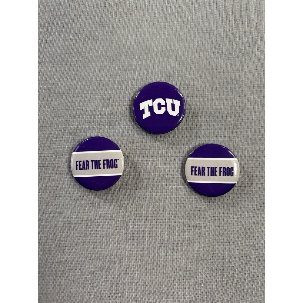 Texas Christian TCU Fear The Frog Button Pins 1.25" Round Lot Of 3 Collegiate